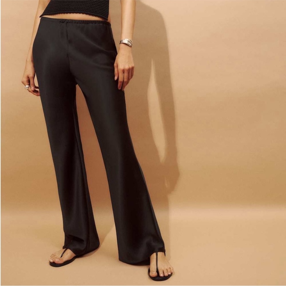 NEW REFORMATION Gale Satin Mid-Rise Bias Pant in Black Size XL